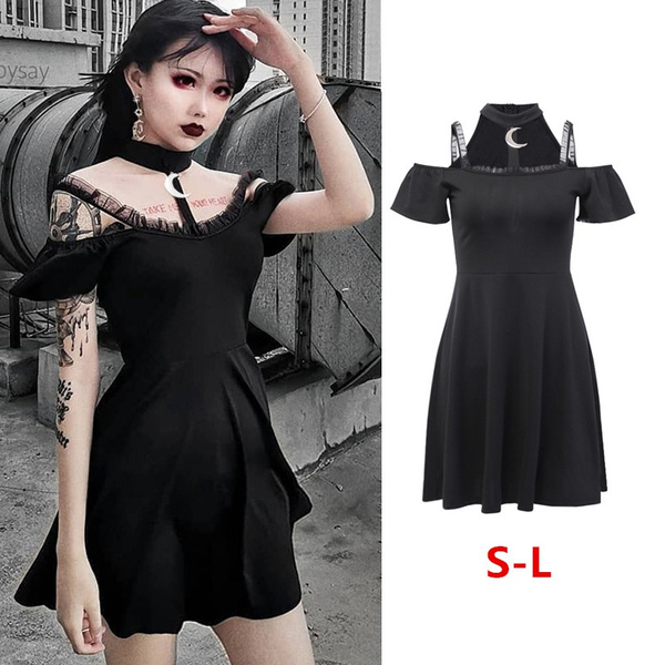 Women Halter Black Gothic Dress Summer ...